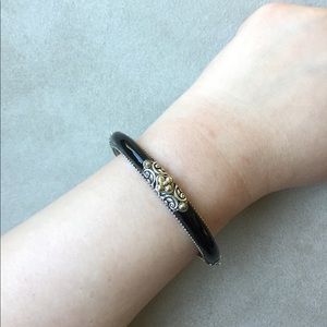 Barbara Bixby Black Enamel Hinged Cuff Bracelet 18K Gold Sterling